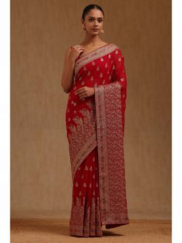 Soch - Womens Georgette Embroidered Zari Saree with Unstitched Blouse
