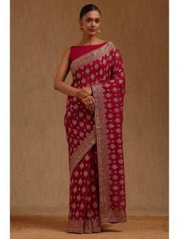 Soch - Womens Georgette Embroidered Stone Work Saree with Unstitched Blouse