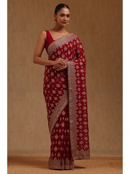 Soch - Womens Georgette Embroidered Stone Work Saree with Unstitched Blouse