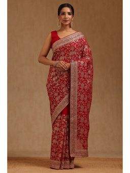 Soch - Womens Georgette Embroidered Stone Work Saree with Unstitched Blouse