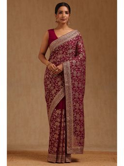 Soch - Womens Georgette Embroidered Stone Work Saree with Unstitched Blouse