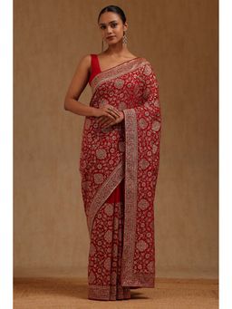 Soch - Womens Georgette Embroidered Stone Work Saree with Unstitched Blouse
