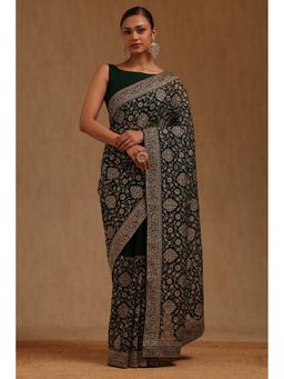 Soch - Womens Green Georgette Embroidered Stone Work Saree with Unstitched Blouse