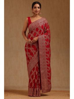 Soch - Womens Georgette Embroidered Zari Saree with Unstitched Blouse