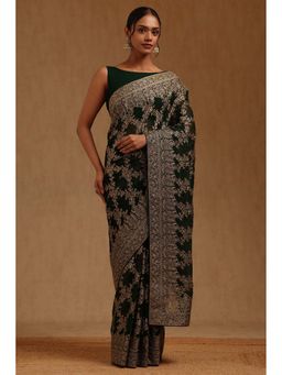 Soch - Womens Green Georgette Embroidered Zari Saree with Unstitched Blouse