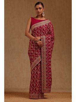 Soch - Womens Georgette Embroidered Stone Work Saree with Unstitched Blouse