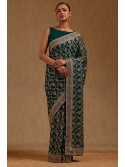 Soch - Womens Green Georgette Embroidered Stone Work Saree with Unstitched Blouse