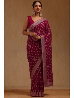 Soch - Womens Georgette Embroidered Stone Work Saree with Unstitched Blouse