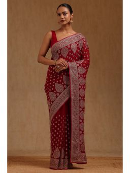 Soch - Womens Georgette Embroidered Stone Work Saree with Unstitched Blouse