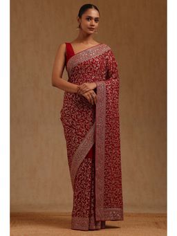 Soch - Womens Georgette Embroidered Zari Saree with Unstitched Blouse