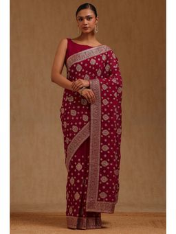 Soch - Womens Georgette Embroidered Stone Work Saree with Unstitched Blouse