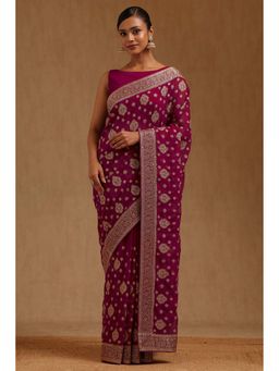 Soch - Womens Georgette Embroidered Stone Work Saree with Unstitched Blouse
