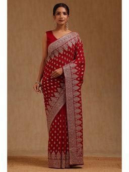 Soch - Womens Georgette Embroidered Zari Saree with Unstitched Blouse