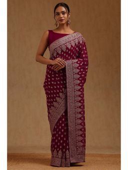 Soch - Womens Georgette Embroidered Zari Saree with Unstitched Blouse
