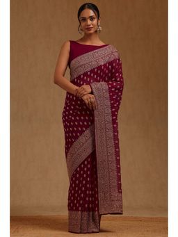 Soch - Womens Georgette Embroidered Zari Saree with Unstitched Blouse