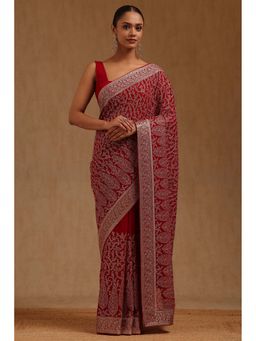 Soch - Womens Georgette Embroidered Stone Work Saree with Unstitched Blouse