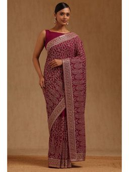 Soch - Womens Georgette Embroidered Stone Work Saree with Unstitched Blouse