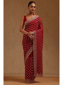 Soch - Womens Georgette Embroidered Stone Work Saree with Unstitched Blouse