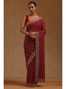 Soch - Womens Georgette Embroidered Stone Work Saree with Unstitched Blouse