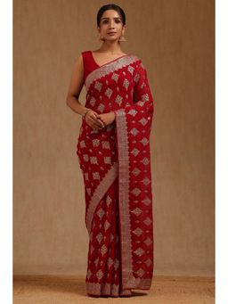 Soch - Womens Georgette Embroidered Zari Saree with Unstitched Blouse