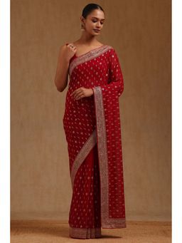 Soch - Womens Georgette Embroidered Stone Work Saree with Unstitched Blouse