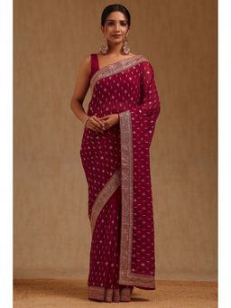 Soch - Womens Georgette Embroidered Stone Work Saree with Unstitched Blouse