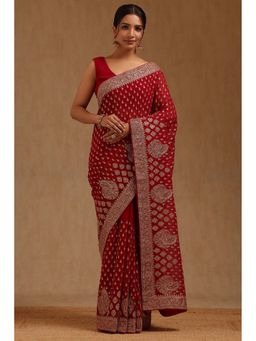 Soch - Womens Georgette Embroidered Stone Work Saree with Unstitched Blouse