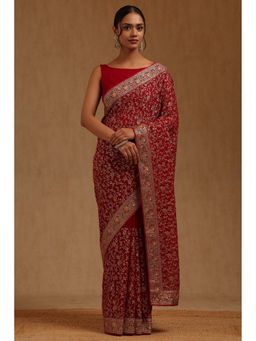 Soch - Womens Georgette Embroidered Zari Saree with Unstitched Blouse