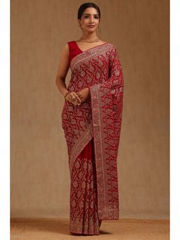 Soch - Womens Georgette Embroidered Stone Work Saree with Unstitched Blouse