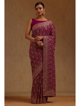 Soch - Womens Georgette Embroidered Stone Work Saree with Unstitched Blouse