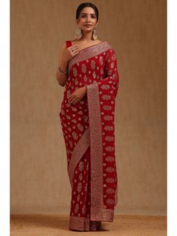 Soch - Womens Georgette Embroidered Stone Work Saree with Unstitched Blouse