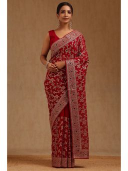 Soch - Womens Georgette Embroidered Stone Work Saree with Unstitched Blouse