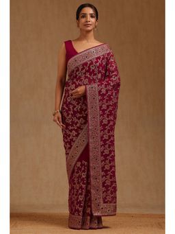 Soch - Womens Georgette Embroidered Stone Work Saree with Unstitched Blouse