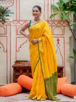 Suta - Yellow Cotton Acrylic Saree
