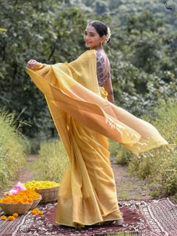 Suta - Yellow Tissue Dobby Saree