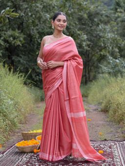 Suta - Pink Artificial Tissue Dobby Saree