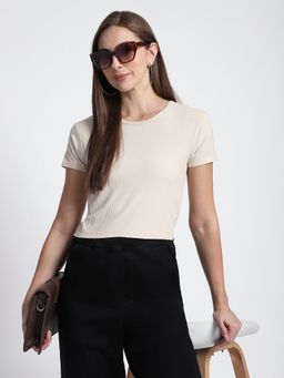 R&B - Beige Textured Crop Top