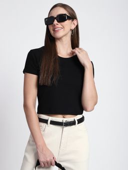 R&B - Black Textured Crop Top