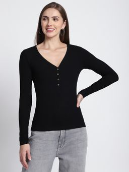 R&B - Black Textured Regular Fit Top