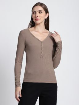R&B - Brown Textured Regular Fit Top