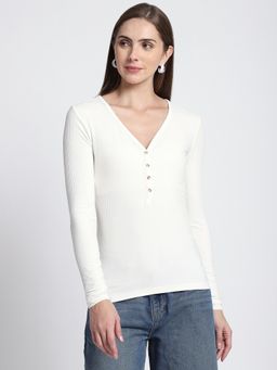 R&B - Ivory Textured Regular Fit Top