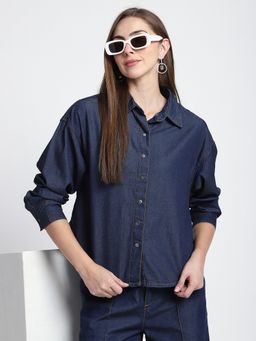 R&B - Navy Blue Solid Regular Fit Shirt