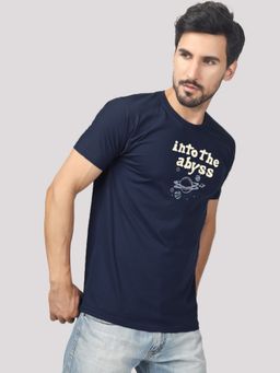 Greylongg - Navy Blue Typography Round Neck T-Shirt