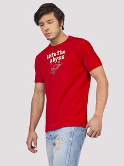 Greylongg - Red Typography Round Neck T-Shirt