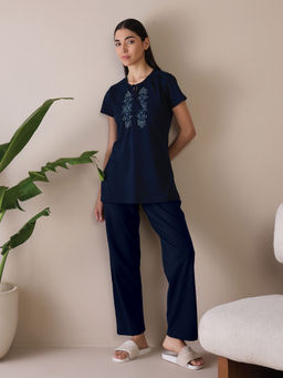 Sweet Dreams - Women Navy Blue Regular Top & Pyjama (Set of 2)