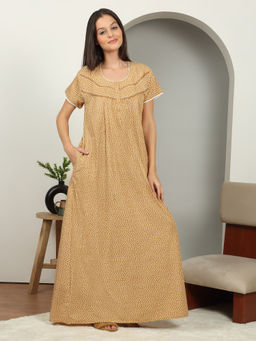 Sweet Dreams - Women Mustard Printed Night Dress
