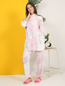 Sweet Dreams - Women Pink Colorblock Shirt & Pyjama (Set of 2)