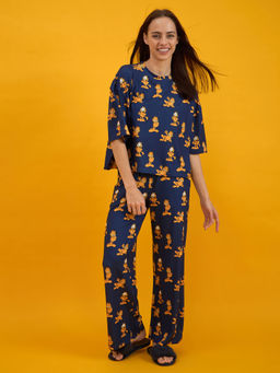 Sweet Dreams - Women Navy Blue Garfield Wide Pyjama & T-shirt (Set of 2)