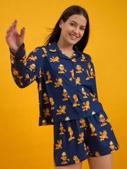Sweet Dreams - Women Navy Blue Garfield Shorts & Shirt (Set of 2)