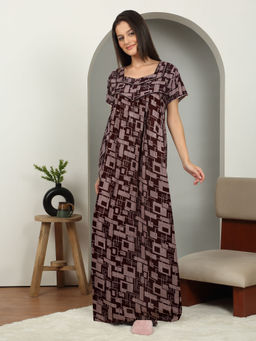 Sweet Dreams - Women Wine Full Length Night Dress
